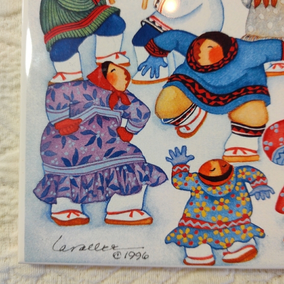 SOLD - Vintage Barbara Lavallee Ceramic Kitchen Tile Wall Eskimo Dance 1996 - Picture 5 of 7
